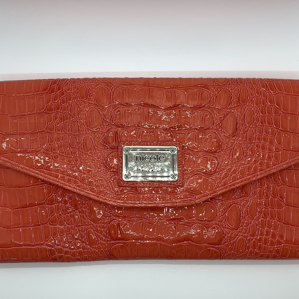 Orange Patent Orange Clutch Nicole Miller